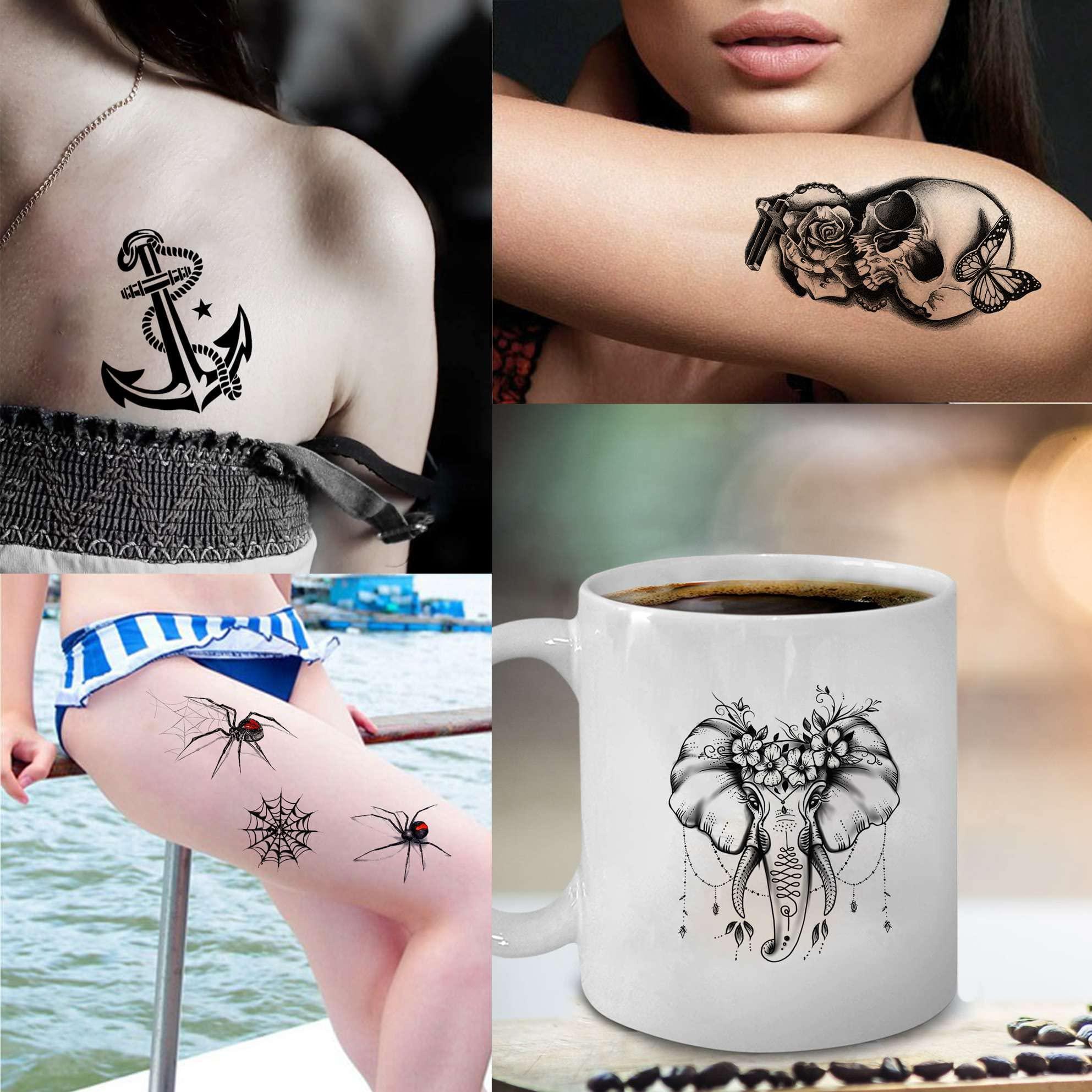 Bilizar Bilizar 48 Sheets 3D Small Temporary Tattoos For Kids Women Neck Girls Arm Boys, Temp Tiny Halloween Tattoo Stickers Men Spider Cross Scorpion Snake Tiger Lion, Flower Ghost Skull Fake Tatoos Acnhor