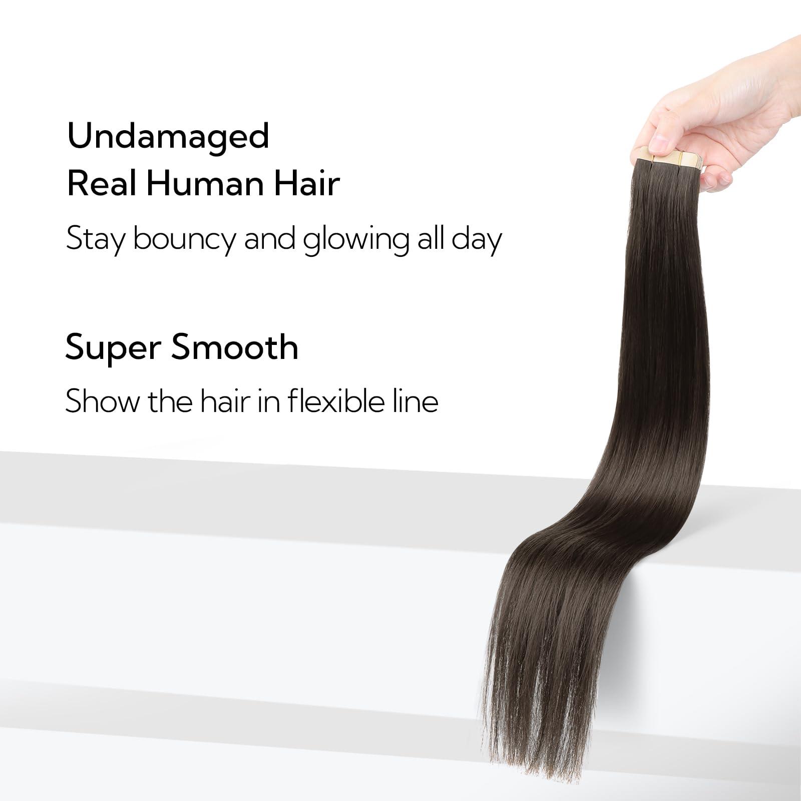 hotbanana HOTBANANA Tape in Hair Extensions, 26 Inch 20pcs 60g Dark Brown Tape in Hair Extensions Human Hair Tape Hair Extensions Straight Remy Human Hair Tape in Extensions