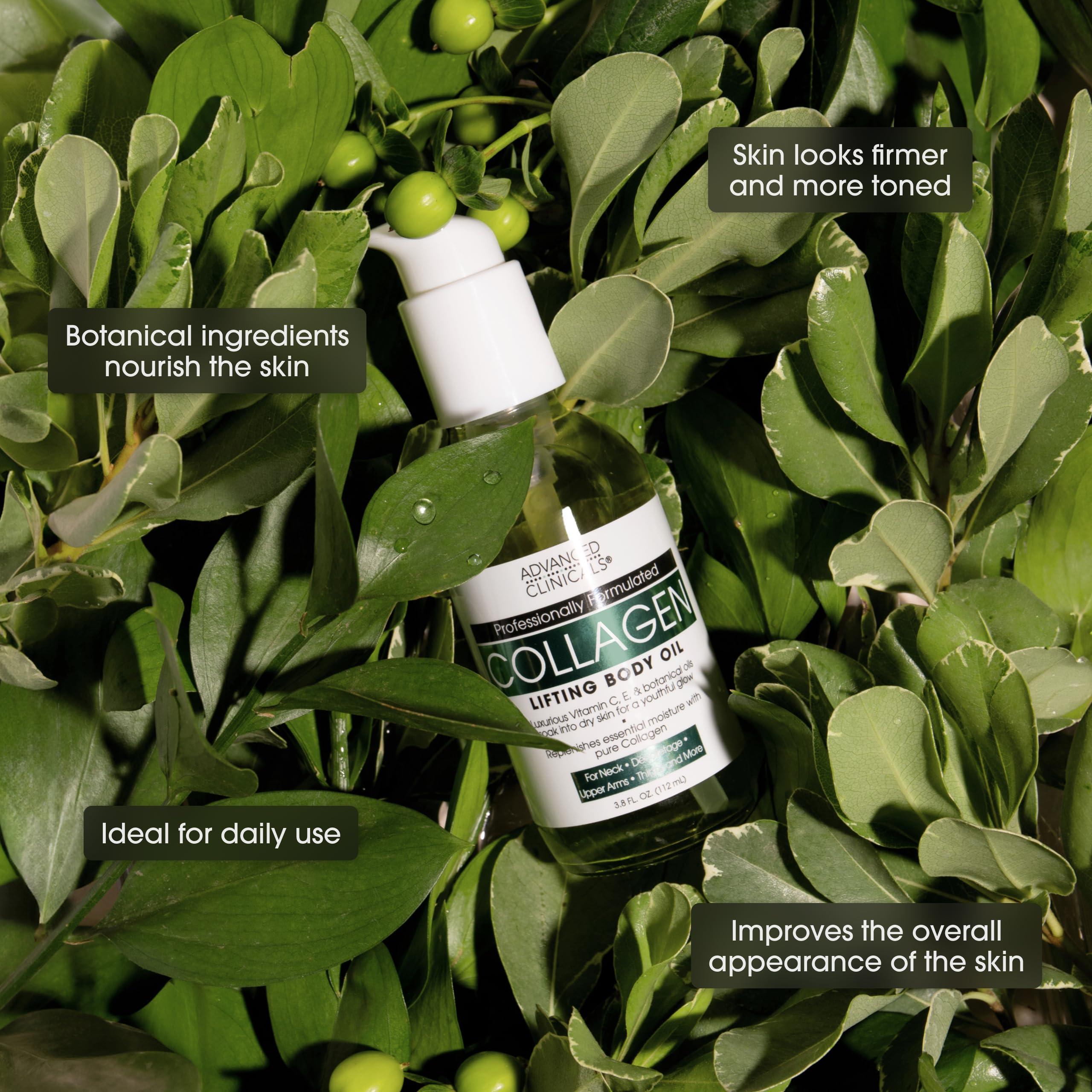 Advanced Clinicals Advanced Clinicals Firming Collagen Body Oil Skin Care Moisturizer | Massage Body Oil | Tighten, Firm, & Hydrate Collagen Oil For Scars, Wrinkles, Crepey Skin, & Stretch Marks, 2-Pack