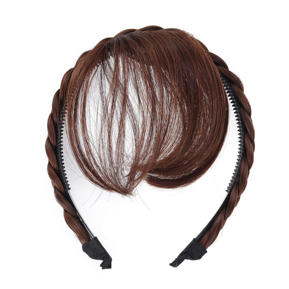 FRCOLOR FRCOLOR Headband Bangs Wig Front Hair Bangs Wigs Headband Braid Headband Bangs Synthetic Wigs Hair Bangs Headband Front Hair Bangs Fringe Hair Extensions for Women Girls(light Brown)