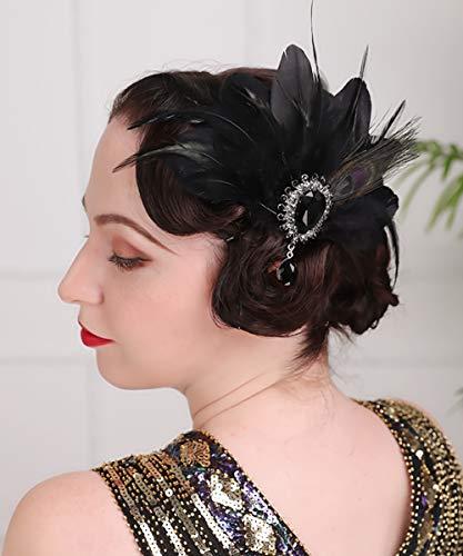Aimimier Aimimier 1920s Flapper Feather Hair Clip with Crystal Head Chain Roaring 20s Headpiece Costume Masquerade Gatsby Hair Jewelry for Women and Girls (Style 2)