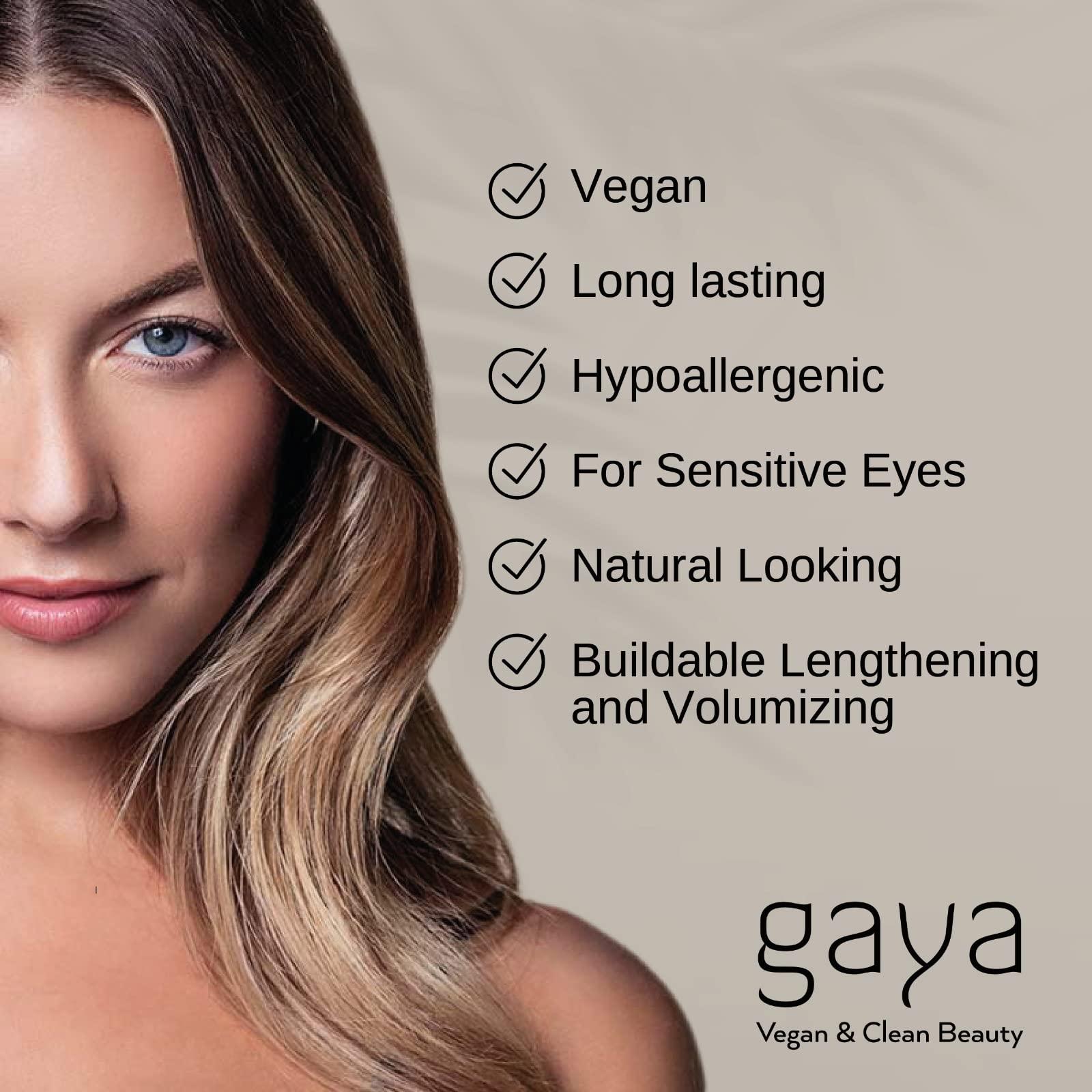 Gaya Cosmetics Vegan Brown Mascara for Sensitive Eyes, Natural Hypoallergenic mascara, Buildable Lengthening and Volumizing for Natural Looking, Cruelty Free, Ophthalmologist Tested- By Gaya cosmetics