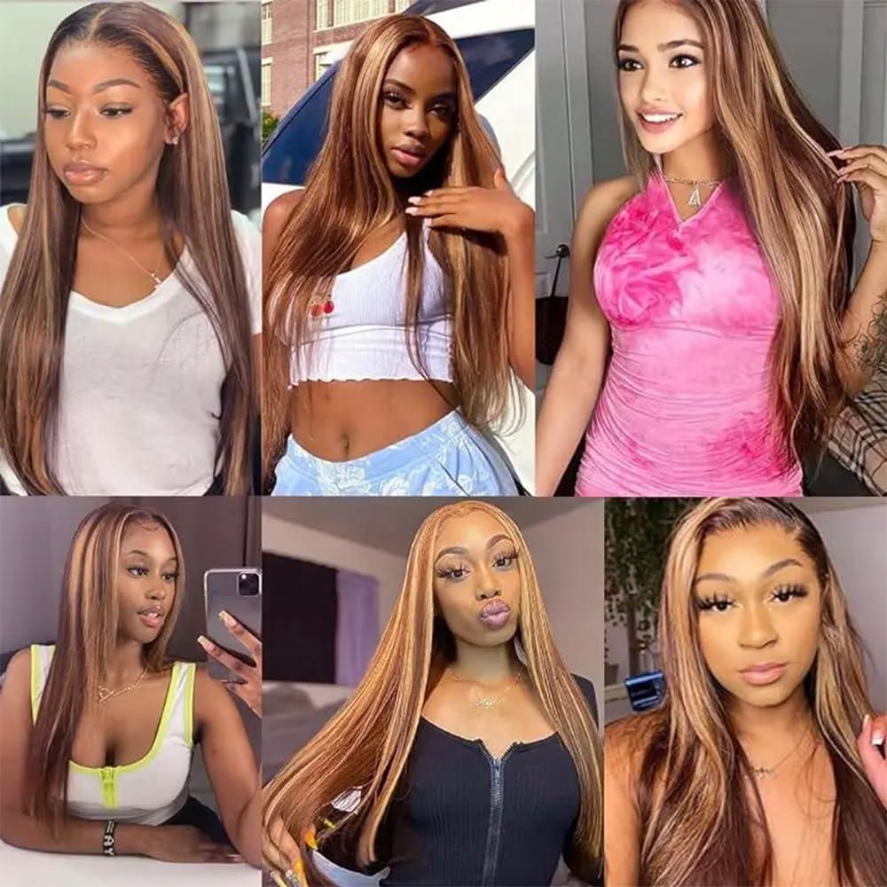 LadrXadr Highlight Bundles 613 Human Hair Bundles #33 Brown Straight Human Hair Bundles 12 14 16 inch 3 Bundles Blonde Human Hair Bundles 613/33 Straight Human Hair Bundles