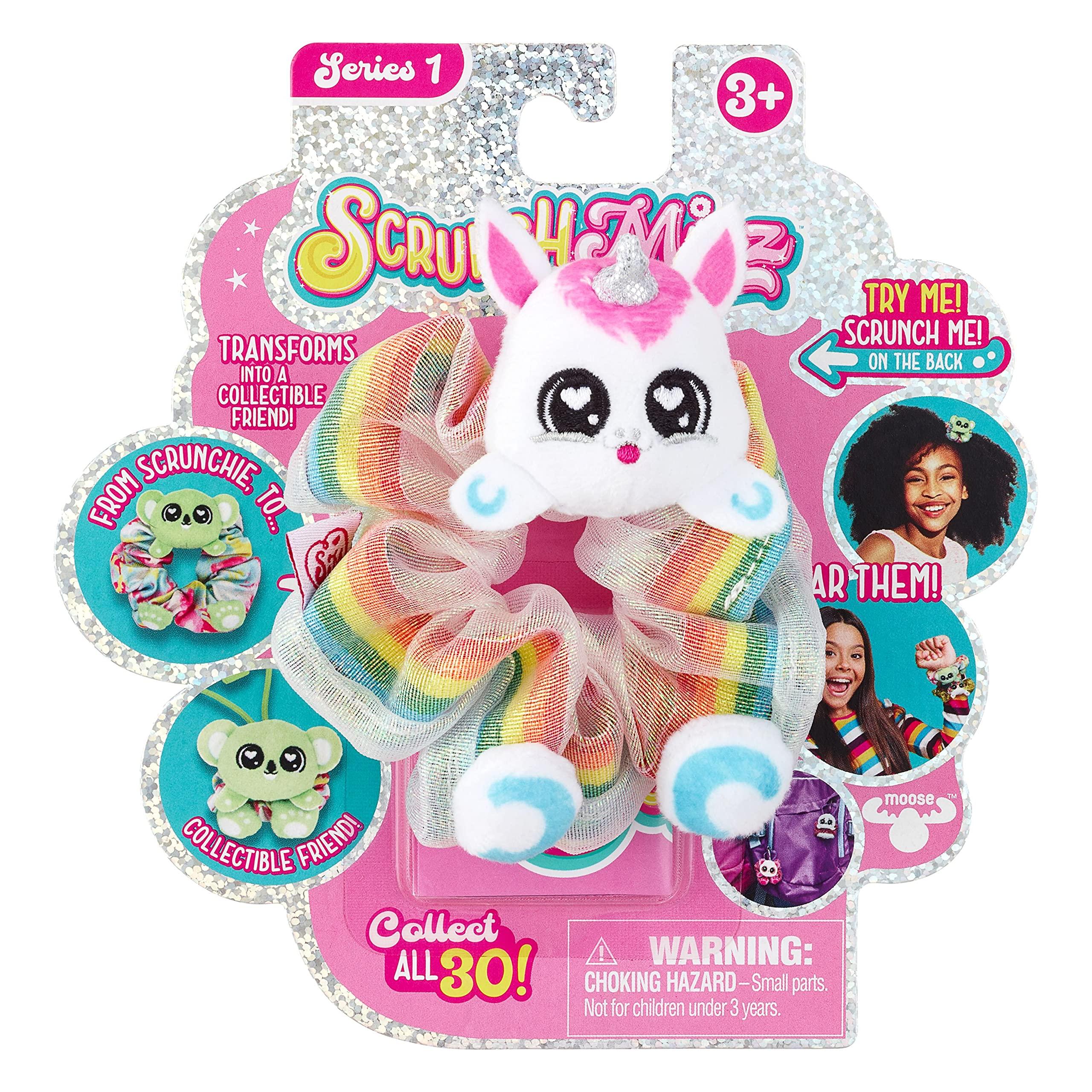 Scrunchmiez ScrunchMiez Single Surprise Pack, Magically transforms from Hair Scrunchie to Cute Plush Friend as Well as Backpack Clip. So Many Characters to Collect & wear.,(ID96524)
