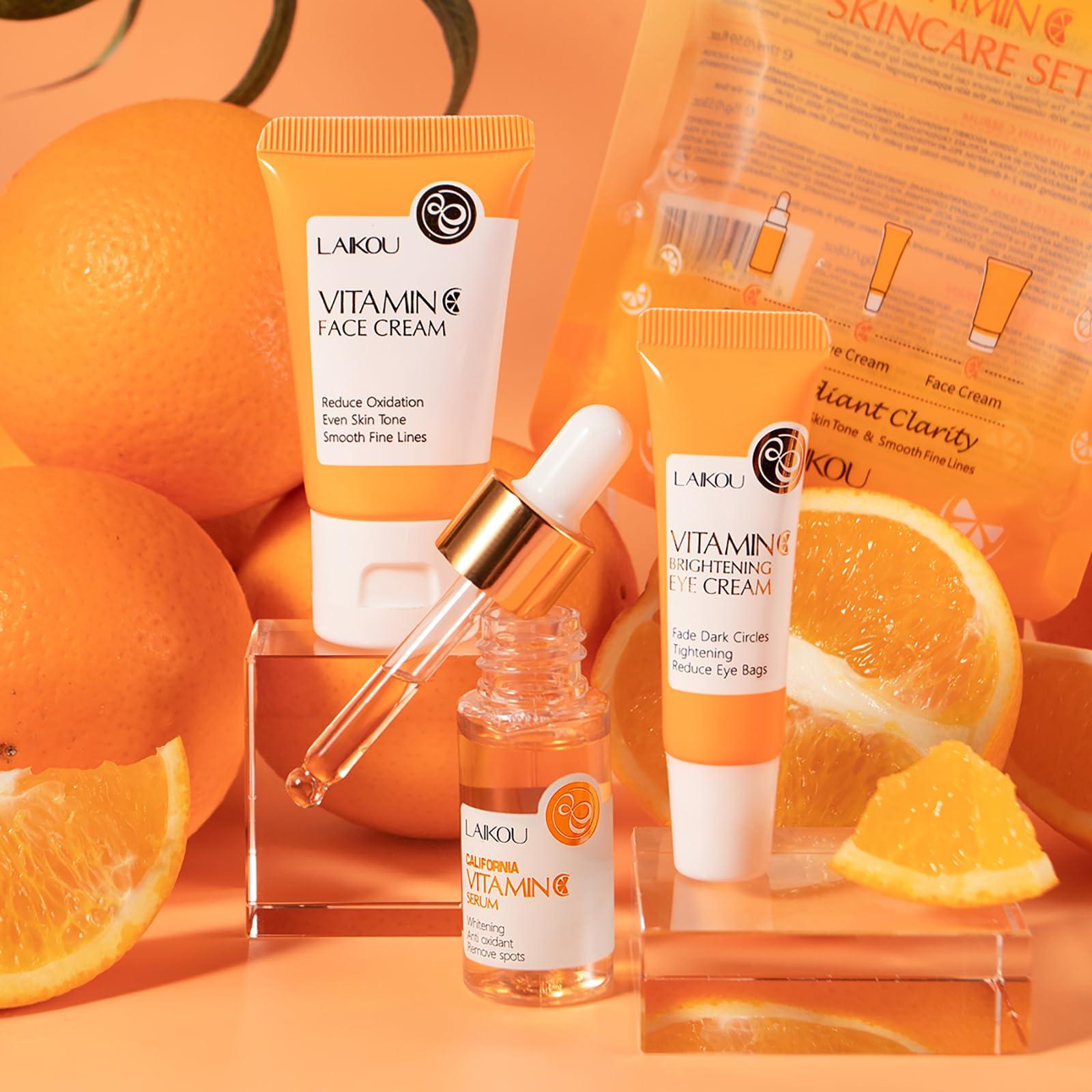 LAIKOU Skin Care Set Vitamin C Beauty Gift Sets Skin Care Kit with Serum, Eye Cream, Face Cream Travel Kit for Women Mom Wife Sister Daughter Teen Girls TSA-friendly Sizes Birthday Gift 3pcs