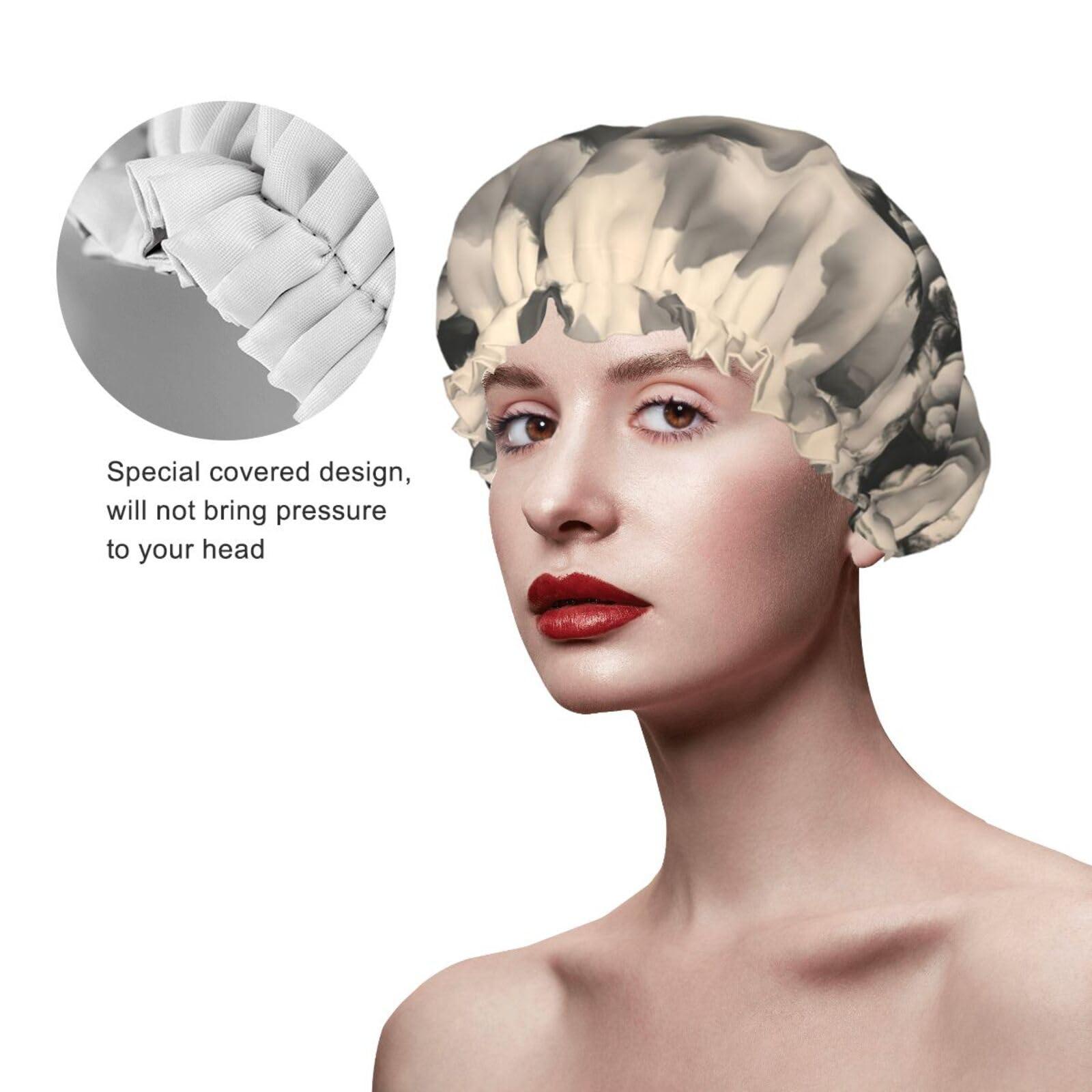 QHWLR Cap For And Women Stylish Shower Capslandscape Paintingprint With Reusable Waterproof Bathing Shower Hat For Ladies