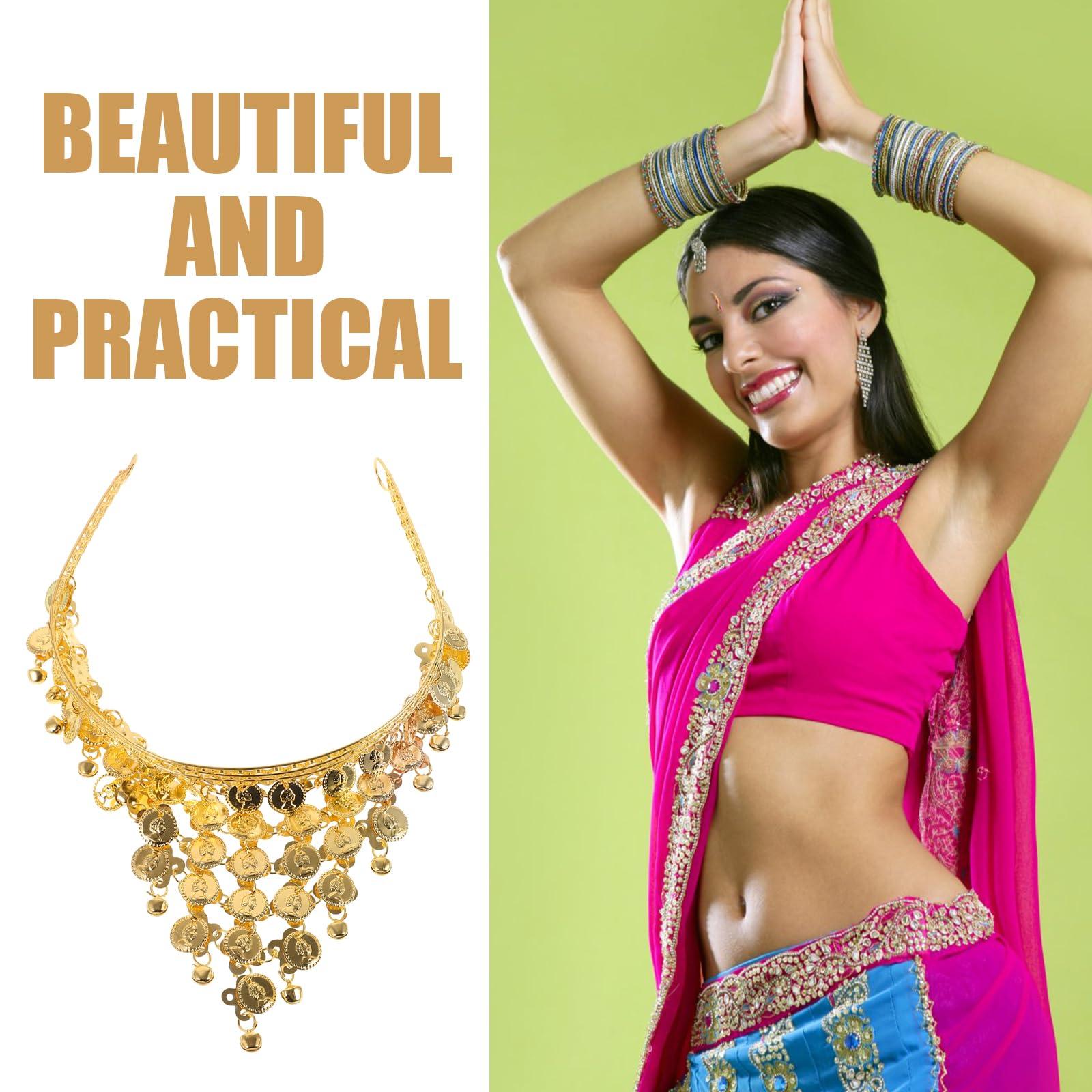 HANABASS HANABASS Belly Dancing Headband, Tribal Coined Headband Dance Hair Hoop Gypsy Jewelry with Bells and Coin Tassel Ornaments