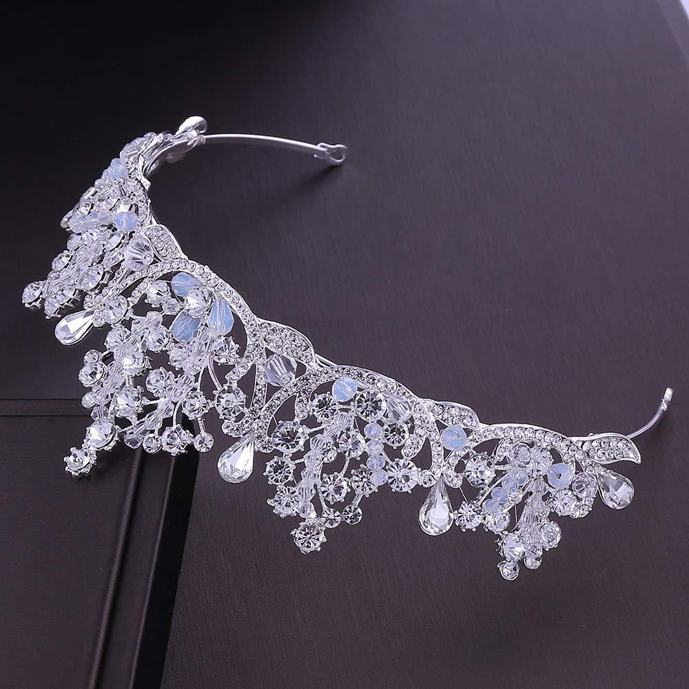 leebess Trendy Crown Bride Headband Bridal Tiaras Baroque Crystal Wedding Hair Accessories Headdress Wedding Tiara And Crown For Women (Silver)