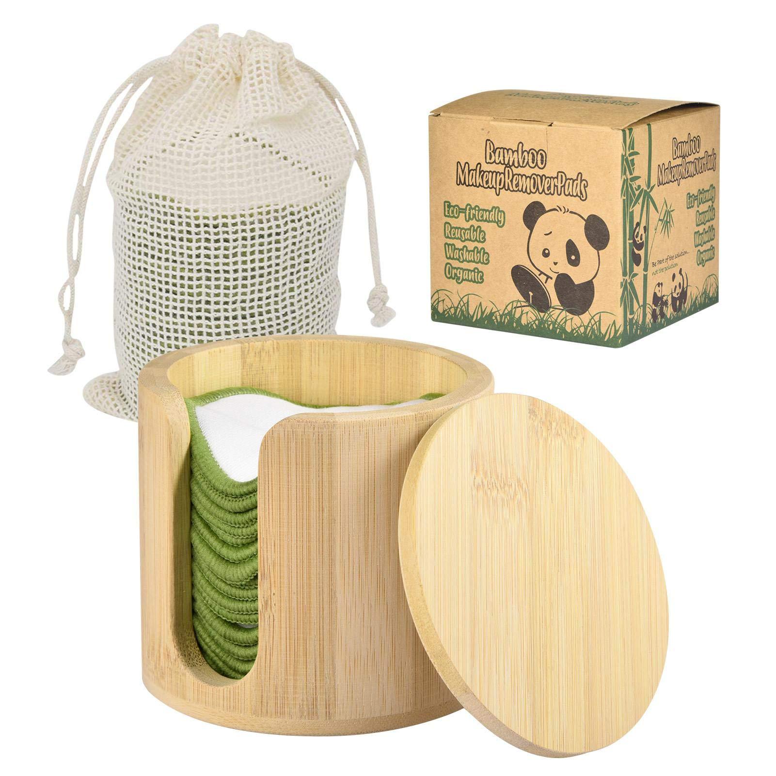 Longlasting Longlasting 16PCS Reusable Cotton Pads Makeup Remover Pads Bamboo Storage Box Cotton Facial Rounds Facial Pads with Storage Bag Eco Friendly Skin Care Gifts