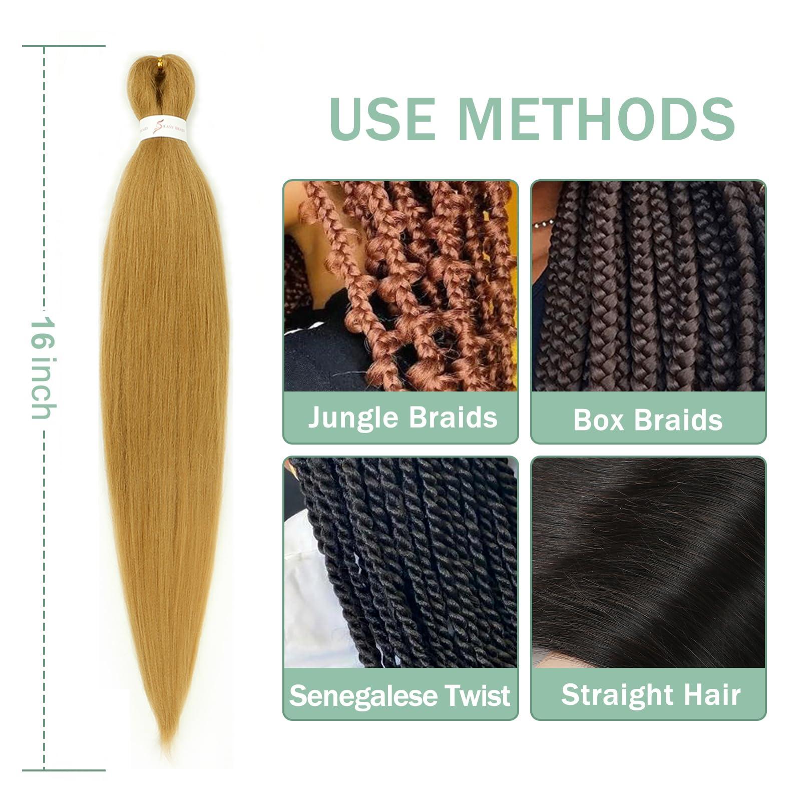IIFLYDSFA 27 Honey Blonde Braiding Hair Pre stretched 16 Inch 3 Packs Pre-stretched Braiding Hair EZ Braid Yaki Texture Synthetic Hair Extensions for Crochet Box Braids