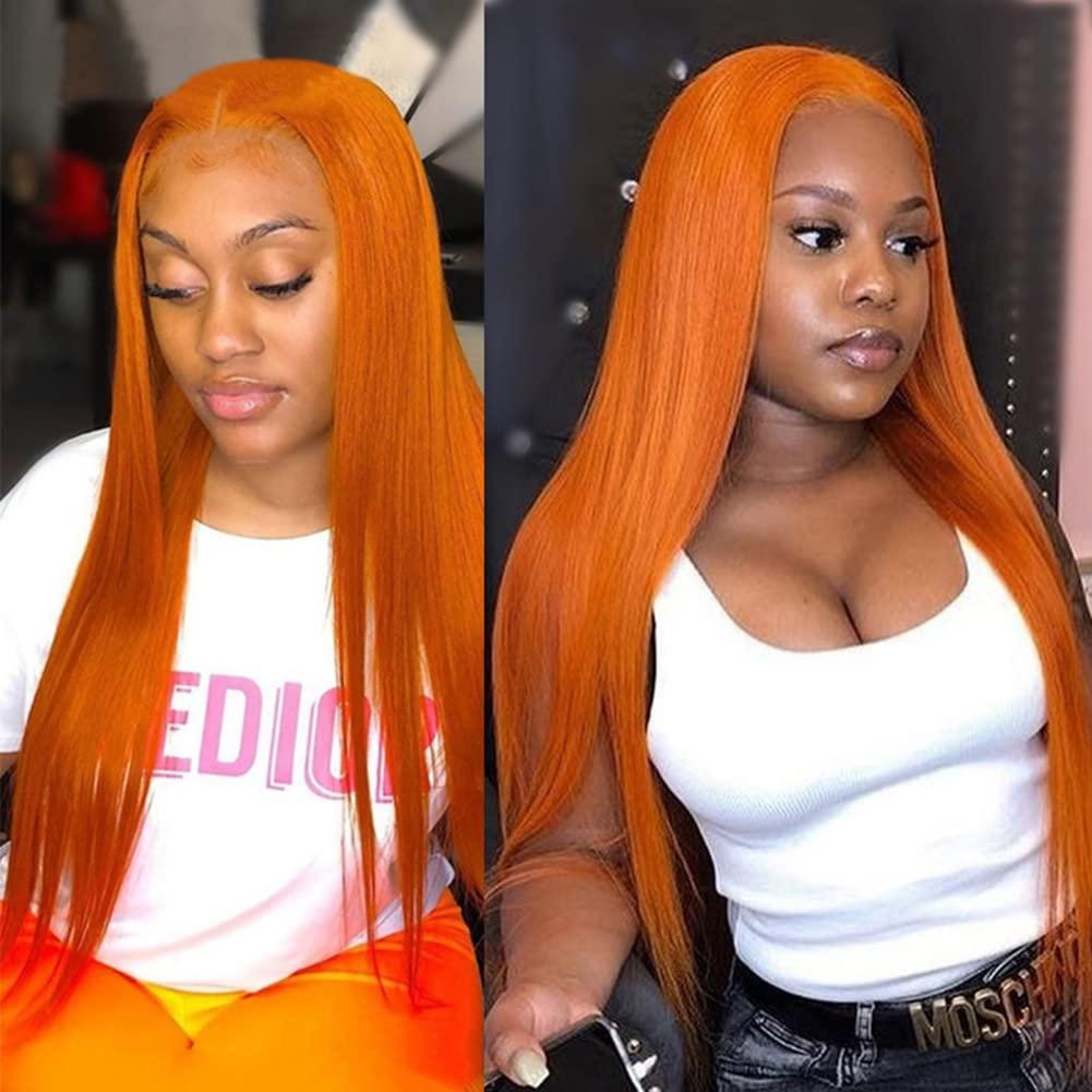 NICY NICY Orange Ginger Straight Lace Front Wig Human Hair Malaysian Bone Straight HD Transparent Lace Front 13x4 TPart Lace Wig22inch