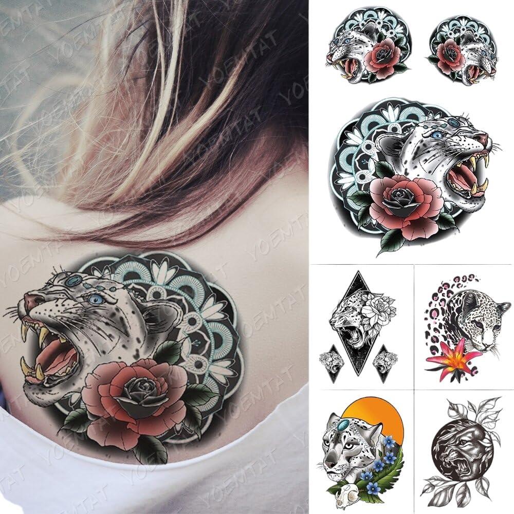 TTHUONG THATHU Waterproof Temporary Tattoo Sticker Mandala Leopard Flowers Flash Tattoos Sketch Animal Body Art Arm Tatoo Women Men
