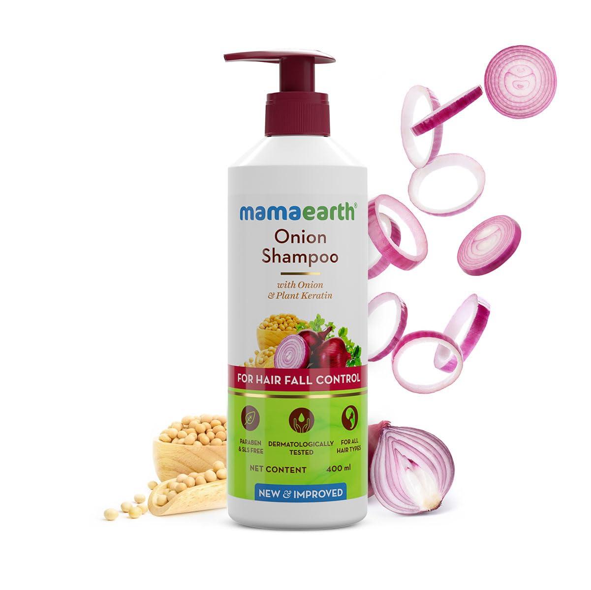 MAMAEARTH Mamaearth Onion Shampoo for Hair Growth & Loss Control | Moisturizing Gentle Scalp Cleanser with Plant Keratin | SLS & Paraben Free | 13.53 Fl Oz (400ml)