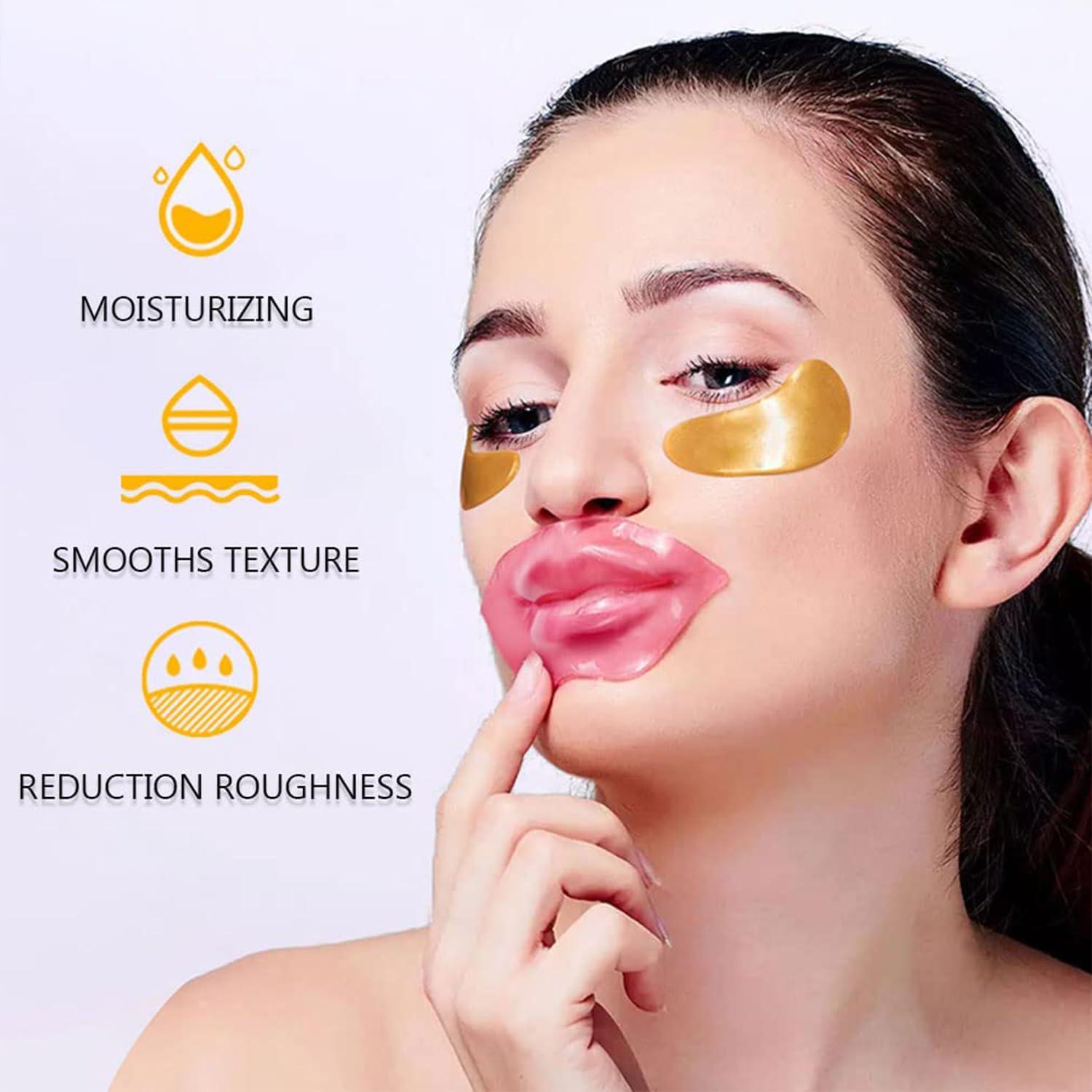 Miniling Miniling 30 Pairs Lip Masks & 24K Gold Eye Masks, Crystal Collagen Under Eye Patches for Puffy Eyes, Undereye Bags, Wrinkles, Eye Masks for Dark Circles and Puffines, Skincare Gifts for Women