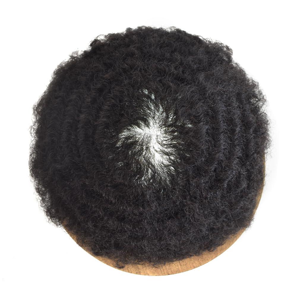 Right Hair Right Hair Poly Skin Toupee For Black Men Hair System Afro Hair Unit For Black Men Brazilian Kinky Curly Human Hair Piece Men Weave Hair Unit Black Men 8X10 25mm Afro Wave #1B Off Black