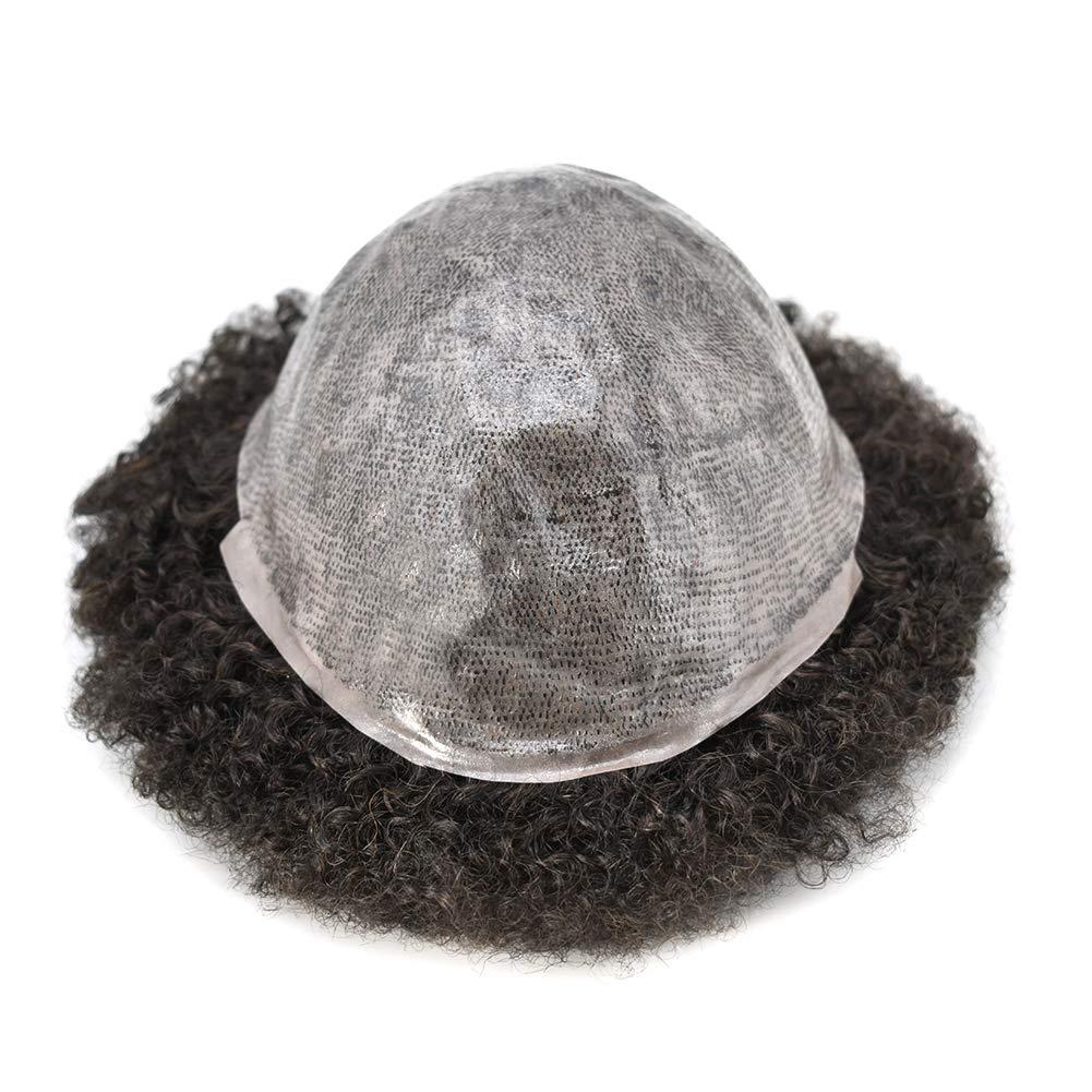 Curve Hair CURVE HAIR afro Toupee For Black Men African American Afro Hair Systems Full Poly THIN SKIN Hair Units Black Men Brazilian Human Hair Male ALL PU Hair Replacement with weaves(8\"X10\", #1B Off Black-8mm Afro Wave Curl)