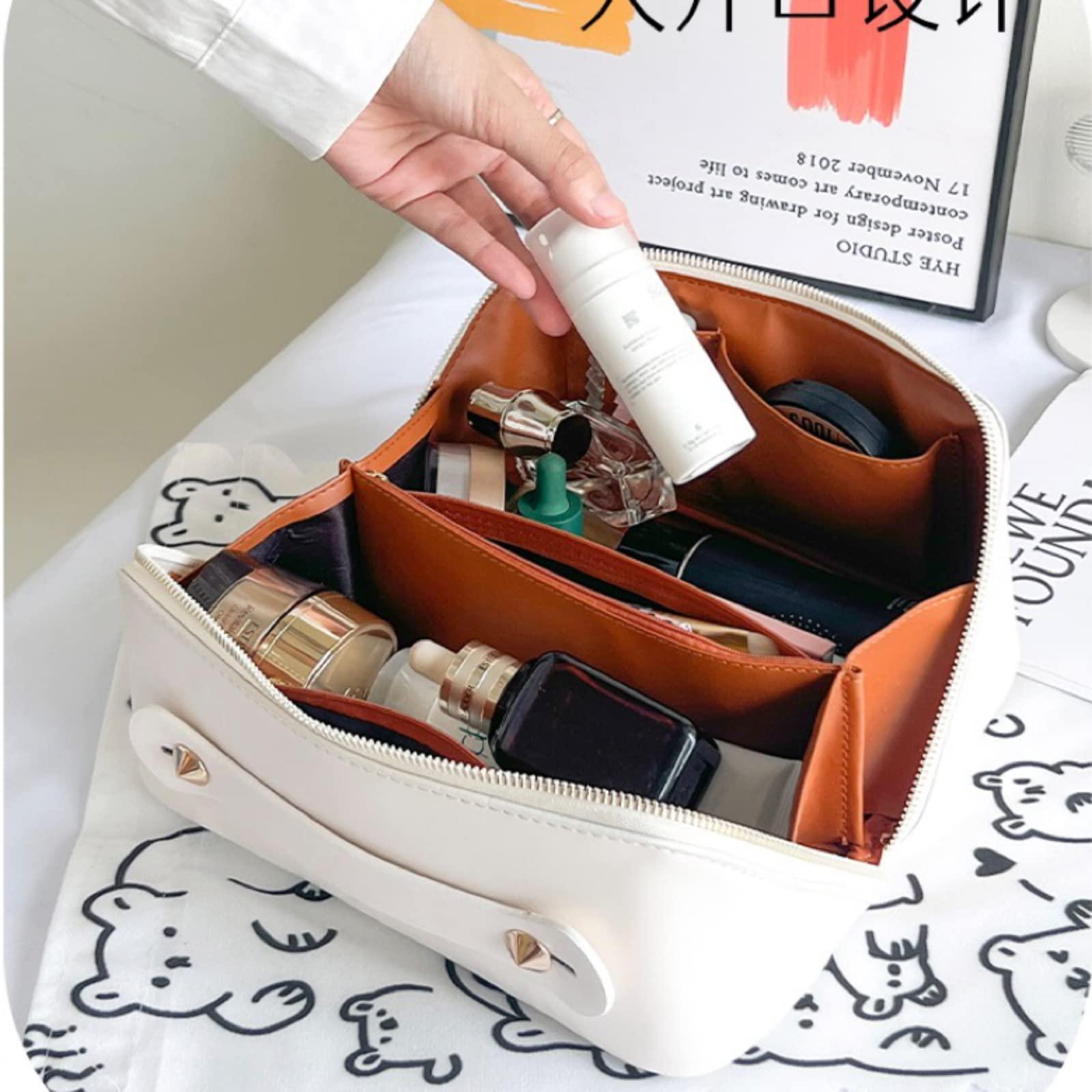 EMPIRIA EMPIRIA Makeup Bag,Empira Premium Everything Cosmetic Bag,Waterproof Large Capacity Travel Cosmetic Bag,Leather Travel Makeup Organizer Bag with Compartments and Handle,Toiletry Make Up Bag for Woman.