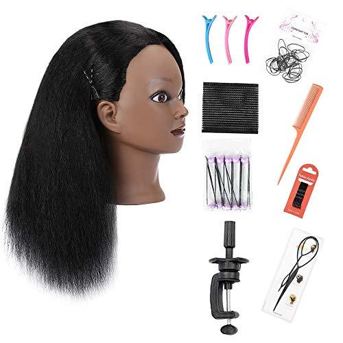 SOPHIRE SOPHIRE 16" 100% Real Hair Mannequin Head with stand, Hairdresser Cosmetology Mannequin Manikin Training Practice Doll Head for Braiding Hairstyling - Black