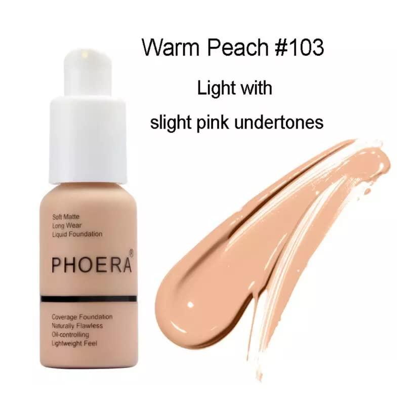 Phoera Phoera Full Coverage Foundation Soft Matte Oil Control Concealer 30ml Flawless Cream Smooth Long Lasting (103 WARM PEACH)
