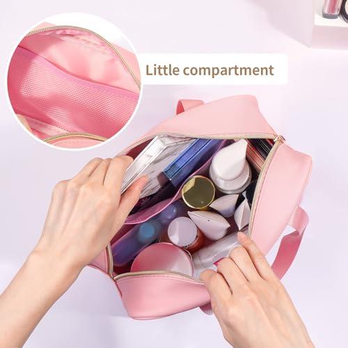 Glitzcharm Glitzcharm Clear Makeup Bag Transparent Cosmetic Bag Organizer for Women Waterproof Travel Toiletry Bag Portable Make up Bag with Chenille Letter, Large, Pink