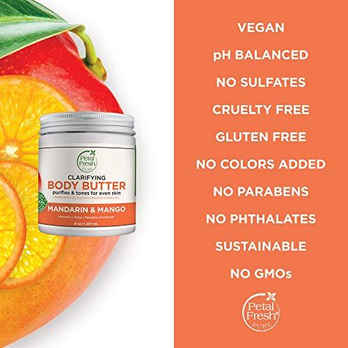Petal Fresh Petal Fresh Pure Clarifying Mandarin & Mango Body Butter, Organic Coconut Oil, Argan Oil, Shea Butter, Purifying and Toning, For All Skin Tupes, Natural Ingredients, Vegan and Cruelty Free, 8 oz