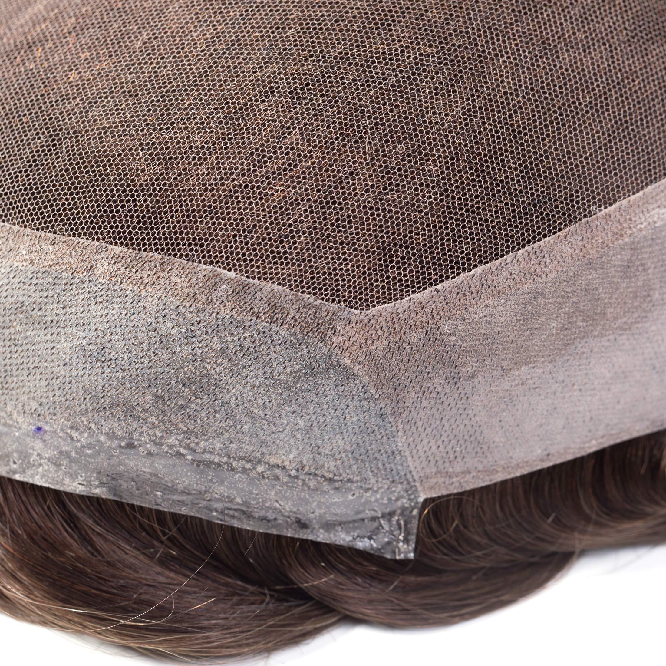 Superhairpieces Superhairpieces Men\'s 8\" x 10\" Hairpieces Toupee for Men 6\" Soft Fine Indian Remy Hair 120-110% Density French Lace top with Poly and Glass Silk (Golden Full Grey)