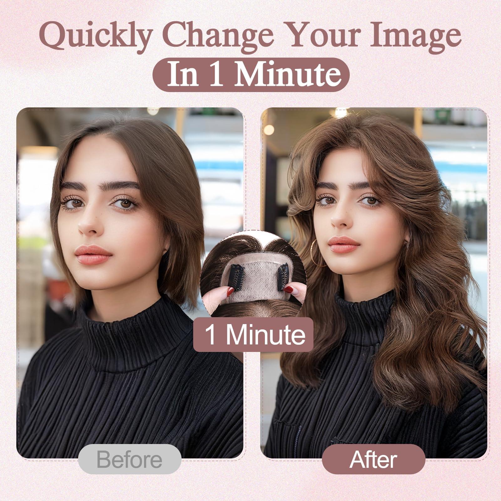 SEGO Pro SEGO Pro Hair Toppers for Women Real Human Hair Human Hair Toppers for Thin Hair Toppers Hair Pieces for Women No Bangs Adds Hair Volume 16 Inch 04 Chocolate Brown