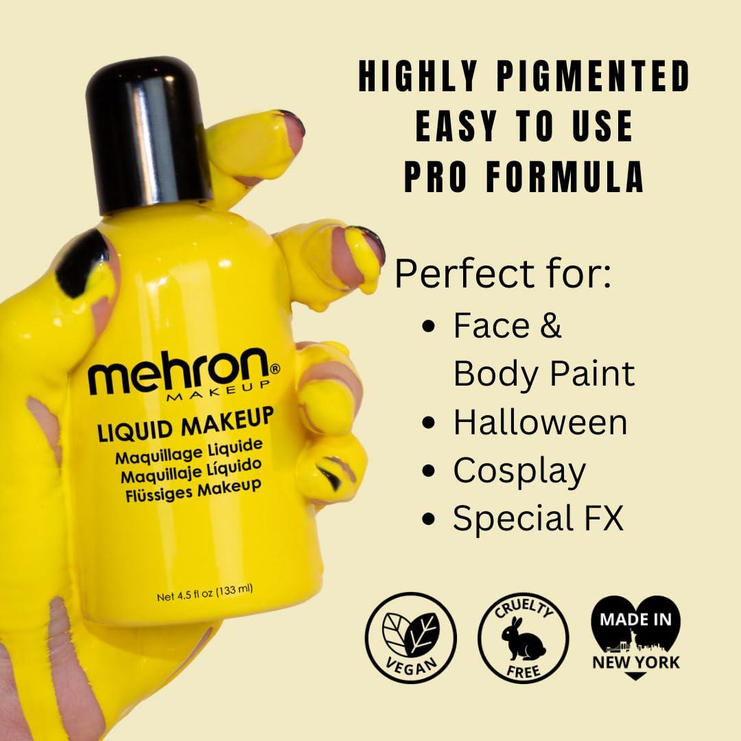 Mehron Mehron Makeup Liquid Makeup | Face Paint and Body Paint Perfect for Halloween, Cosplay I Air Brush Compatible 4.5 oz (133 ml) (Yellow)