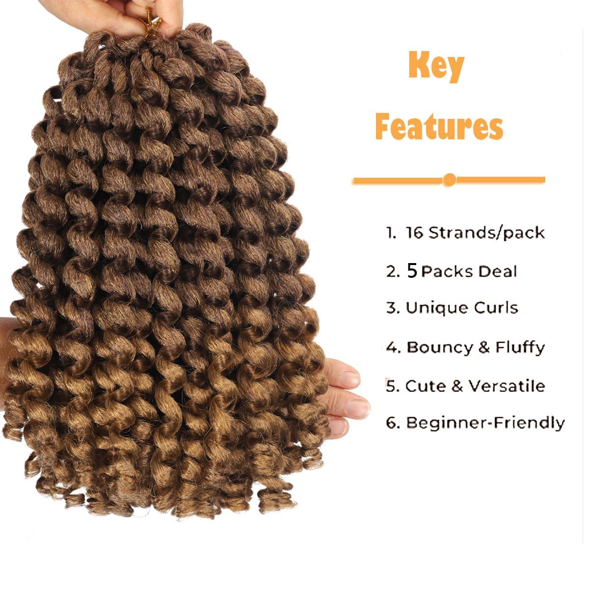 Sheafter 12Inch Wand Curl Crochet Hair 5Packs - Ombre Brown Trendy Tresses Crochet Hair Short Bob Curly Crochet Hair Pre Looped for Black Women (T4/27)