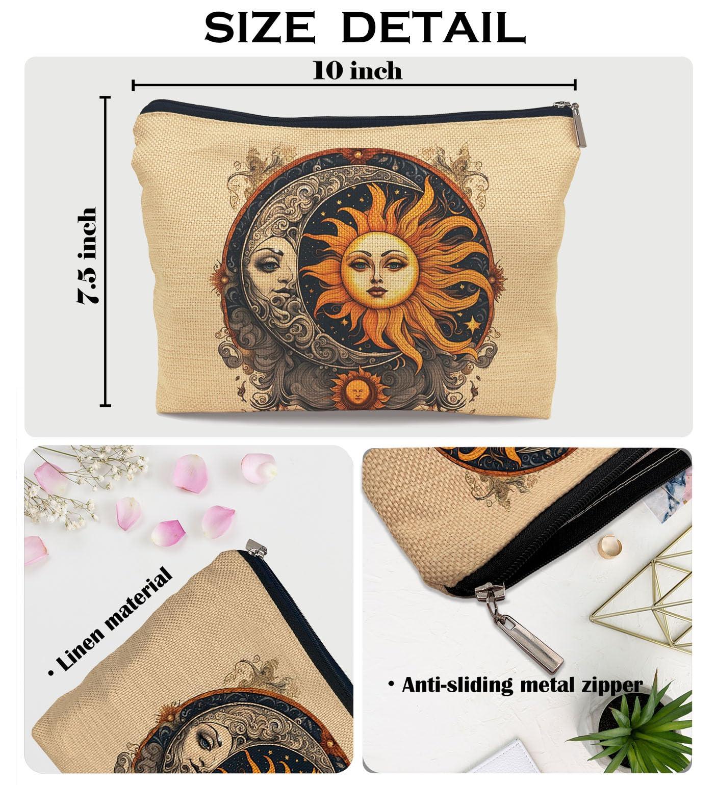 Ayxvt Ayxvt Boho Makeup Bag, Sun and Moon Makeup Bag, Hippie Flower Pouch Floral Cosmetic Bag, Boho Gifts for Women Teen Girls (Boho Sun Moon)
