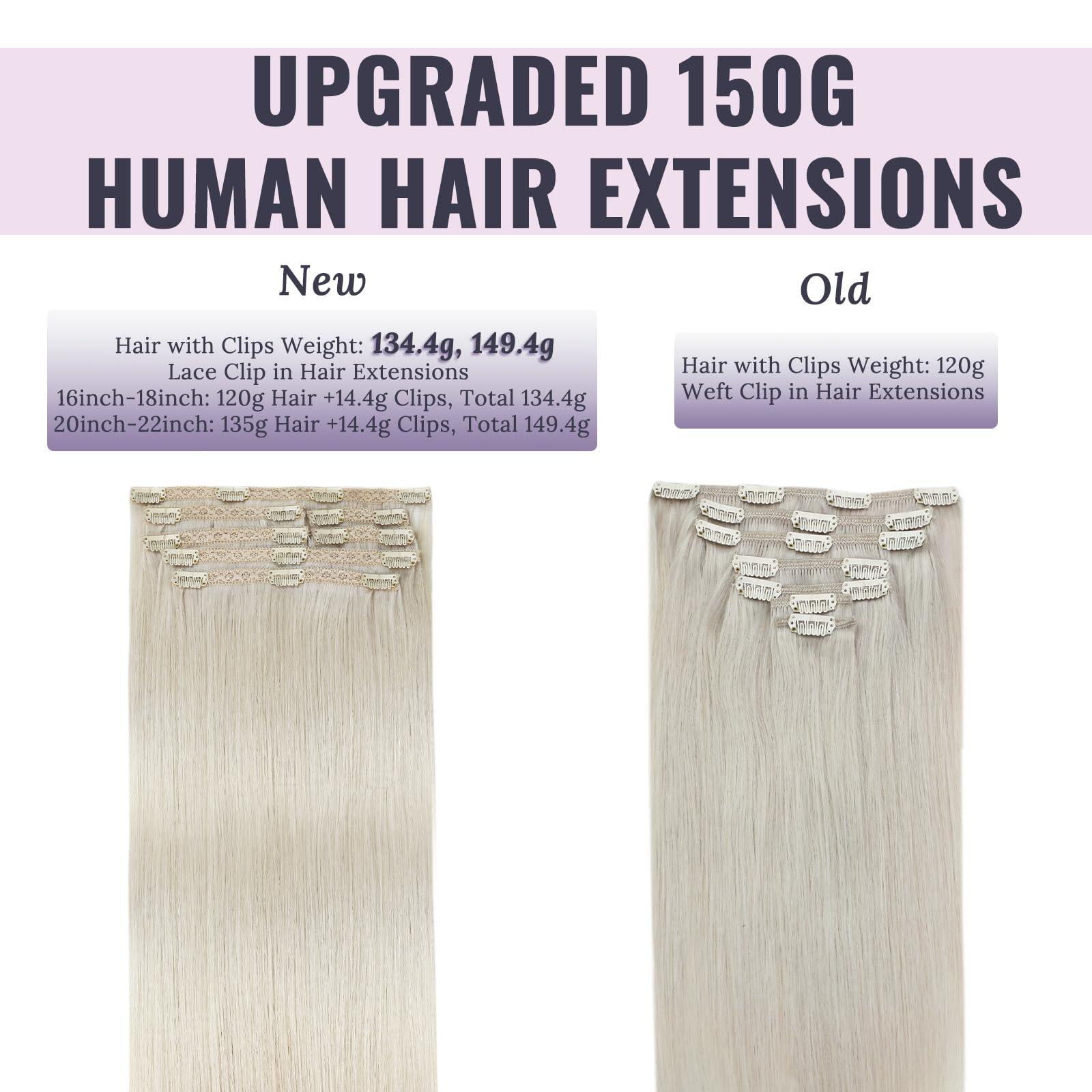 Fshine Fshine White Blonde Clip in Hair Extensions Human Hair 18 Inch Icy Blonde Remy Hair Extensions Clip in Remy Hair Clip in Human Hair Extensions Full Head 7pcs 135 Gram