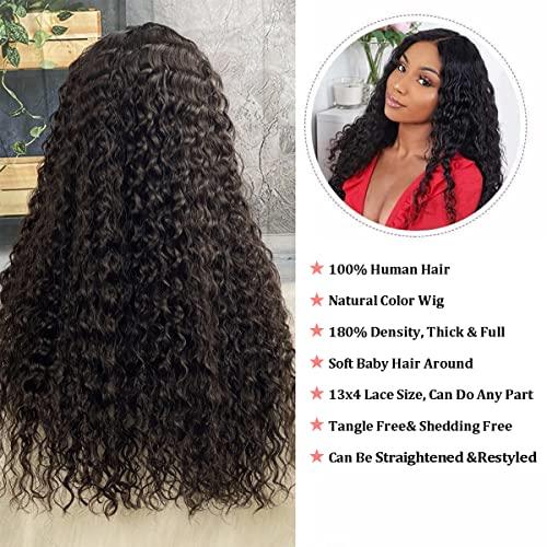 McyMoy McyMoy Deep Wave Lace Front Wigs Human Hair 16 Inch 13X4 HD Curly Wigs for Black Women Human Hair Glueless Lace Frontal Wig Pre Plucked 180% Density Natural Black
