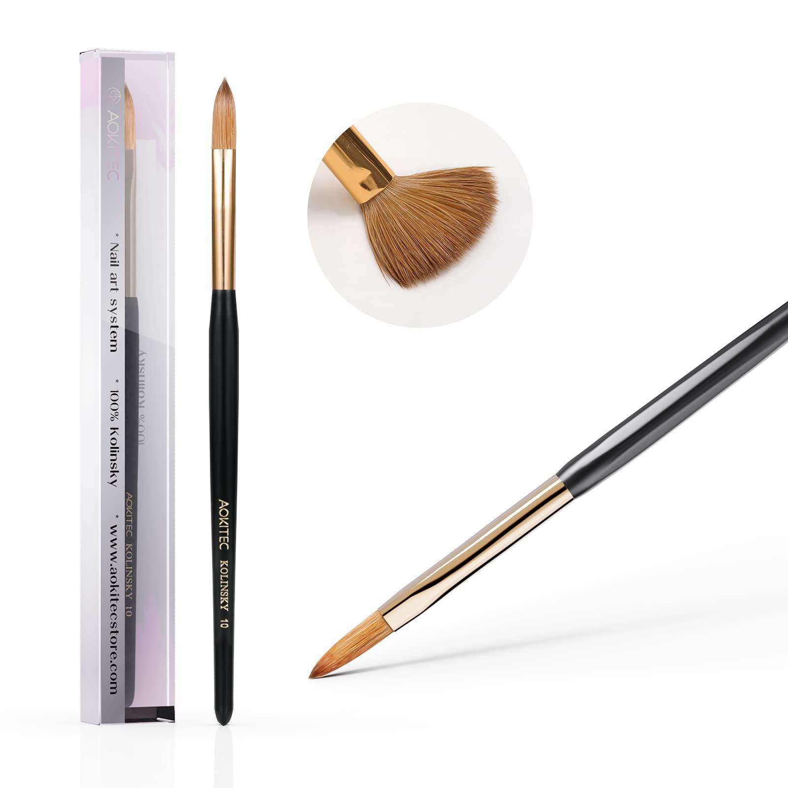 Aokitec Aokitec 100% Kolinsky Acrylic Nail Brush for Acrylic Powder,Size 10 Nail Brush for Acrylic Application,Oval Sable Nail Art Brush, Manicure Pedicure Tool