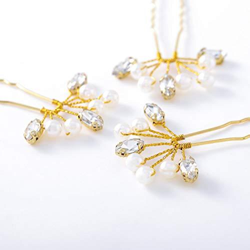 Barode Barode Bridal Hair Pins Bride Crystal Pearl Bead Hair Pins 3 Pieces (Gold)