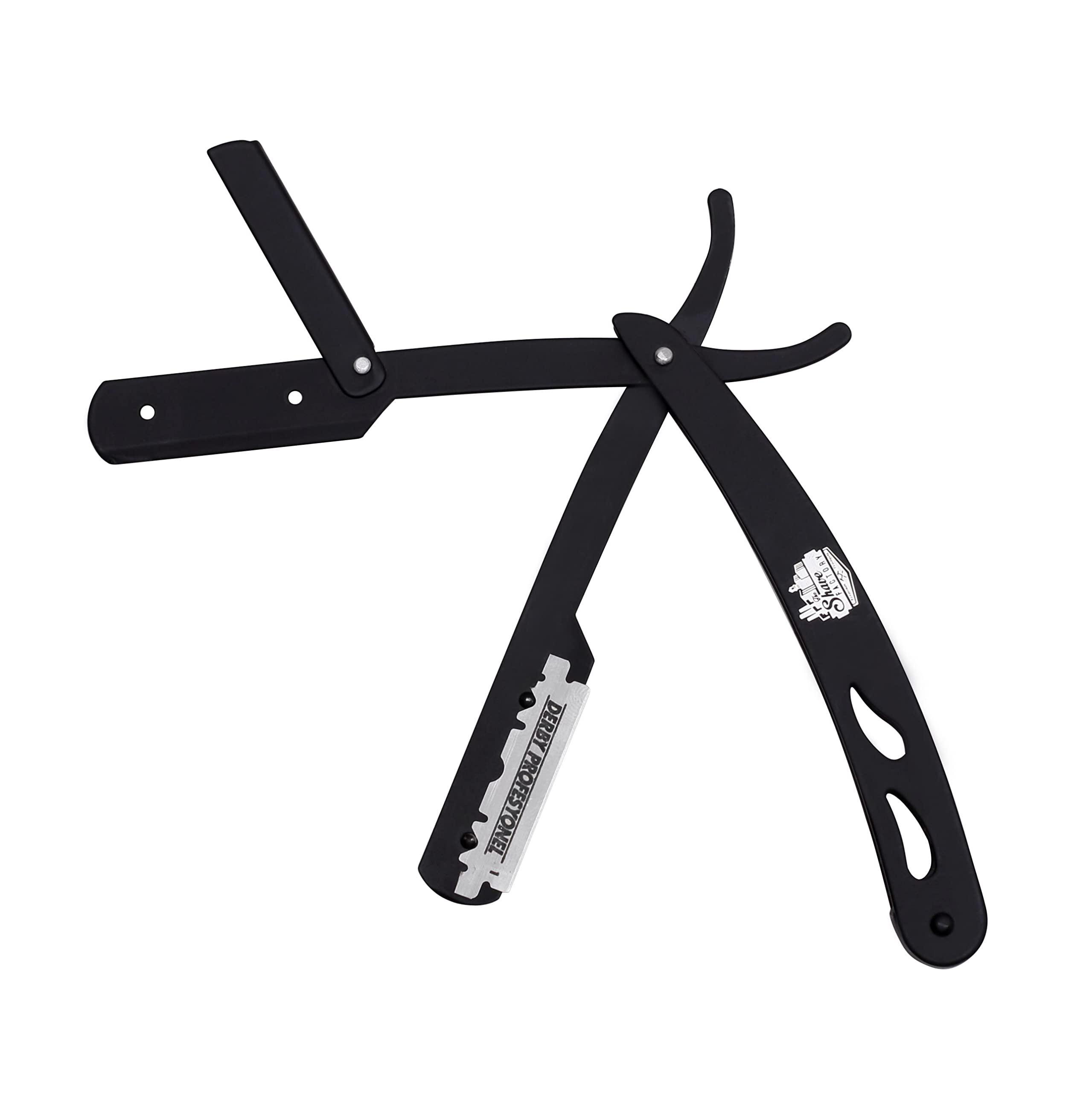 the shave factory The Shave Factory Straight Edge Razor Kit (Black / 200 Derby Premium Single Edge Razor Blades)