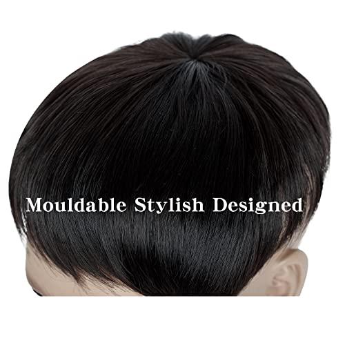 Askuang Askuang Hair Toupee for Men Clip in Crown Topper Hair Extensions Mens Hair Piece for Hairline Loss Covering White Loss Hair Toupee Wig Short Hair Toppers for Men Natural Black