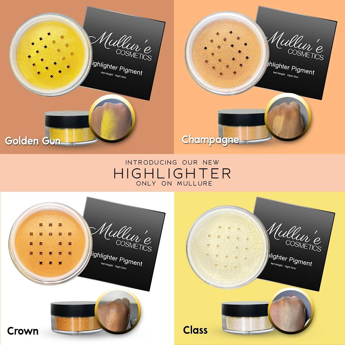 Mullur\'e Cosmetics Mullur\'e Cosmetics Loose Highlighter Powder, Shimmering Glitter, Easy to Blend, Silky Finish (GOLDEN GUN)