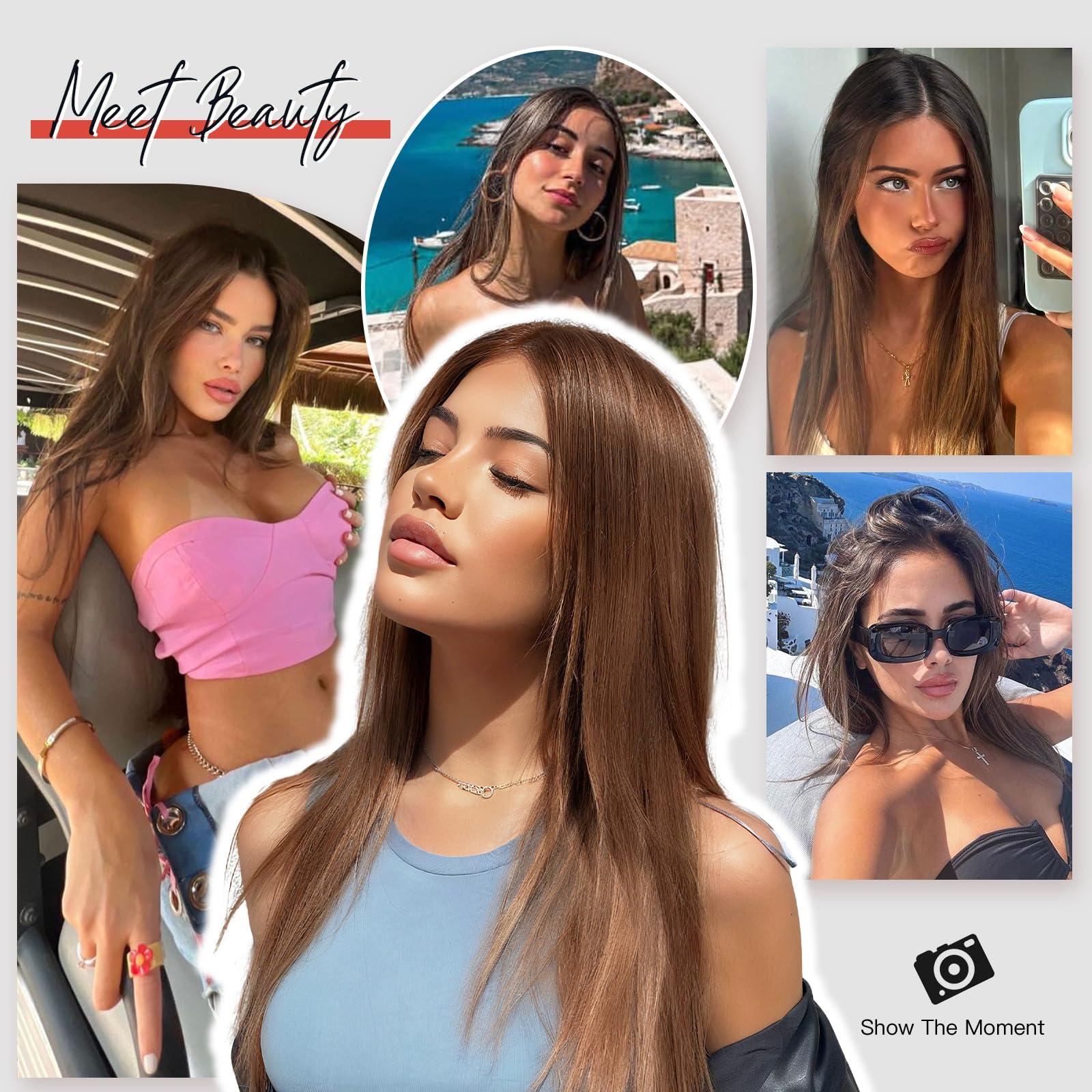 Allbell Allbell Brown Wigs for Women Long Straight Wig Layered Brown Hair Wig 24Inch Middle Part Dark Brown Wig Natural Heat Resistant Synthetic Fiber Wig for Party Halloween