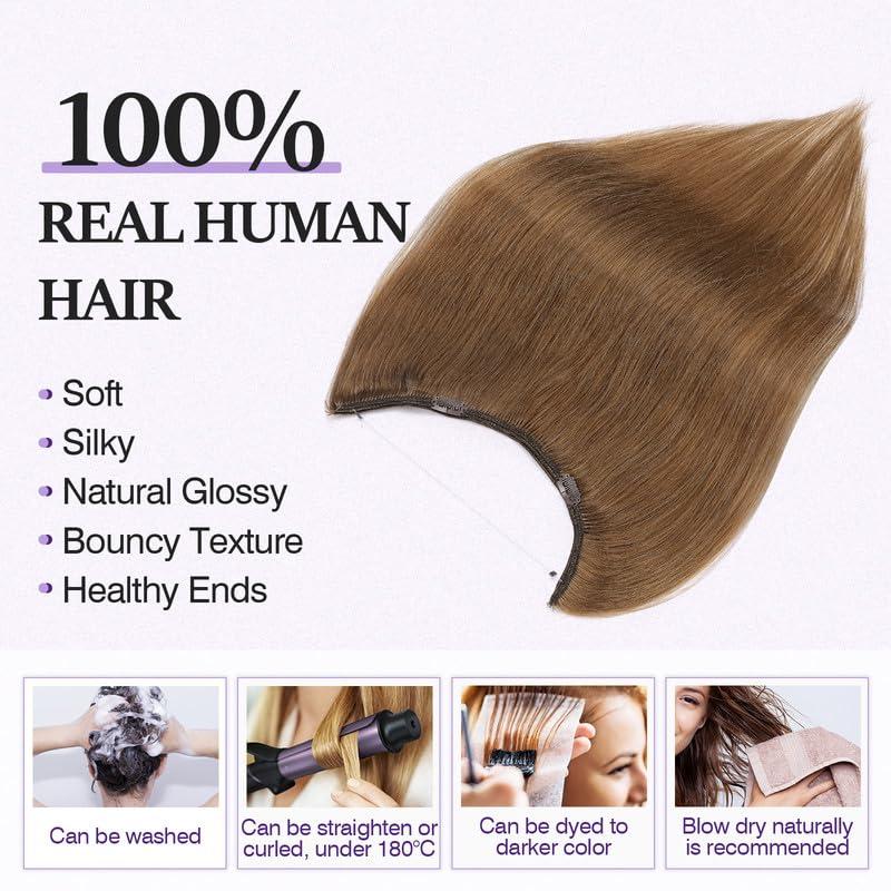 prokyvity Halo Hair Extensions Real Human Hair,Prokyvity Halo Hair Extension 100% Human Hair,Halo Extensions Real Human Hair,Human Hair Halo Extensions,Halo Hair Extension,Halo Extension 06 Light Brown 20inch