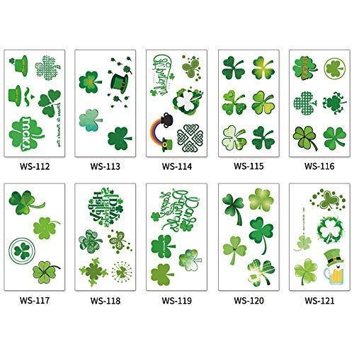 Encci St. Patrick's Day Tattoos – 10 Sheets Encci Temporary Shamrock Tattoos 10 Set For St.Paddy's day Irish Tattoo Sticker Clover Tattoos Parade Party Favors Decorations (style 1)