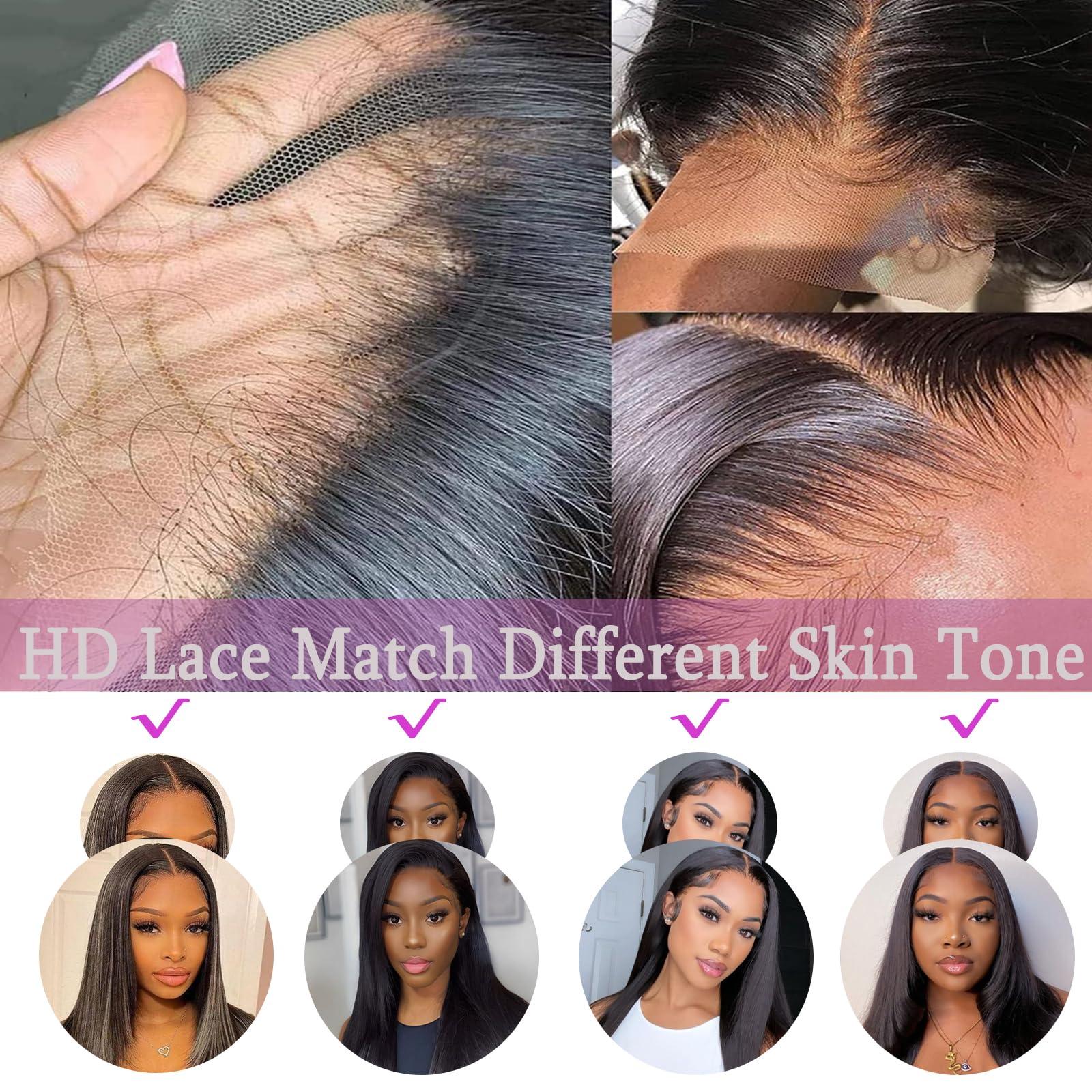 AYMMOLI 26 Inch Straight Lace Front Wigs Human Hair Pre Plucked 180% Density Glueless Wigs Human Hair 13x4 HD Transparent Human Hair Lace Frontal Natural Hairline Brazilian Virgin Hair for Women Natural