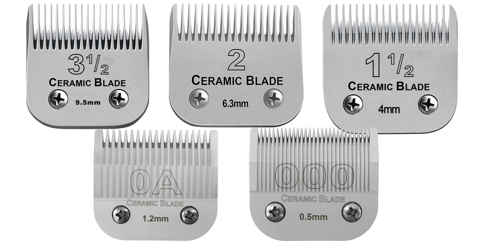 YAZIYIR 5 Sets Combination Professional Detachable Replacement Ceramic Blades. Compatible with Oster Classic 76/Power Pro/Power-Teq/Star-Teq Clipper. Compatible with Ainds Clippers. (0.5~9.5mm).