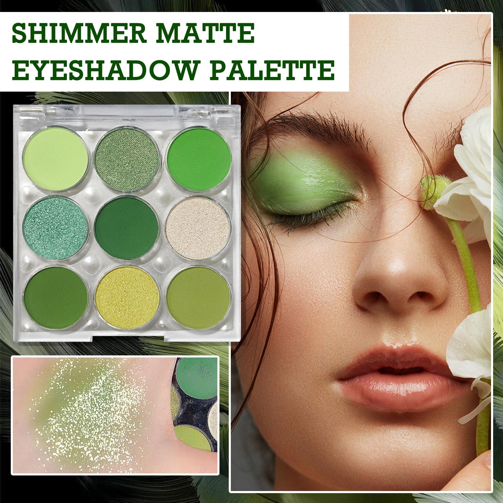 XMXueMei Green Glitter Eyeshadow Palette,9 Colors Matte Waterproof Eyeshadow Makeup Pallete,Blendabale Long Lasting Highly Pigmented Shimmer Eye Shadow Palette Green Christmas Party Halloween Daily Makeup