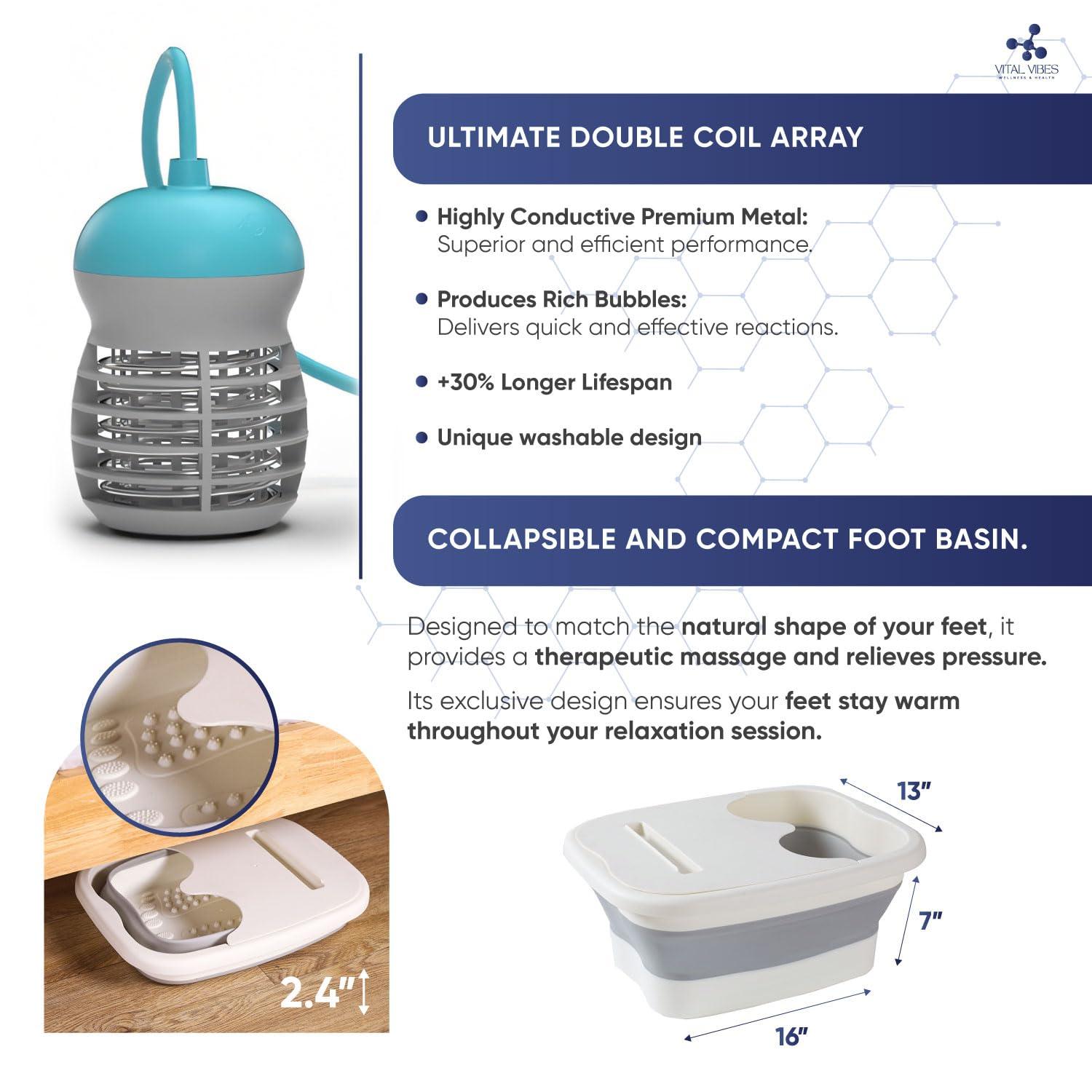 Vital Vibes Vital Vibes Ultimate Ionic Foot Bath Detox Machine - Foot Detox Machine for Spa Bath with Touch Display - Epsom Salt & Towel - Collapsible Soaking tub -Powerful Array- Ion Wristband-Tub Liners