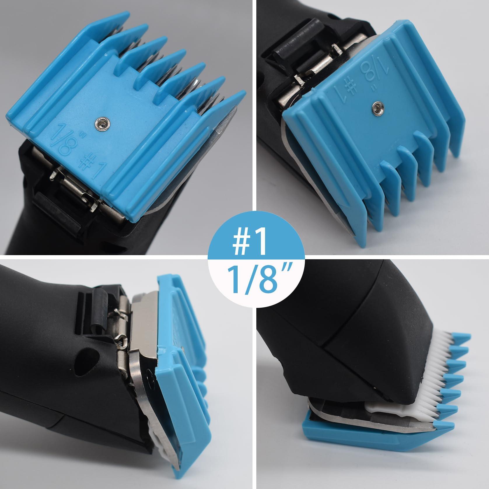 AIRERA 4 Pieces Professional A5-Style Animal Clipper Attachment Guard Guide Cutting Combs Set 76926-900, 1/8", 1/4", 3/8", 1/2", Compatible with Oster Classic 76 A5 Andis AG BG Wahl KM Pet Groomers (Blue)