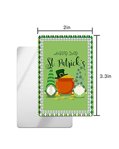 Carosoffe Carosoffe St. Patrick\'s Day Small Compact Mirror for Purse, Cute Gnomes Clover Green Geometric Plaid Travel Makeup Mirror for Women Men, Rectangular Handheld Compact Pocket Mirror 1 PCS