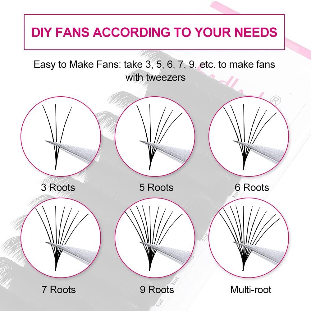 FADLASH Mega Volume Lash Extensions 0.03-0.10mm C D CC DD L Curl 8-30mm Length Easy Fan Volume Lashes Self Fanning Eyelash Extensions 2D-20D (0.05-CC, 9-17mm Mix)