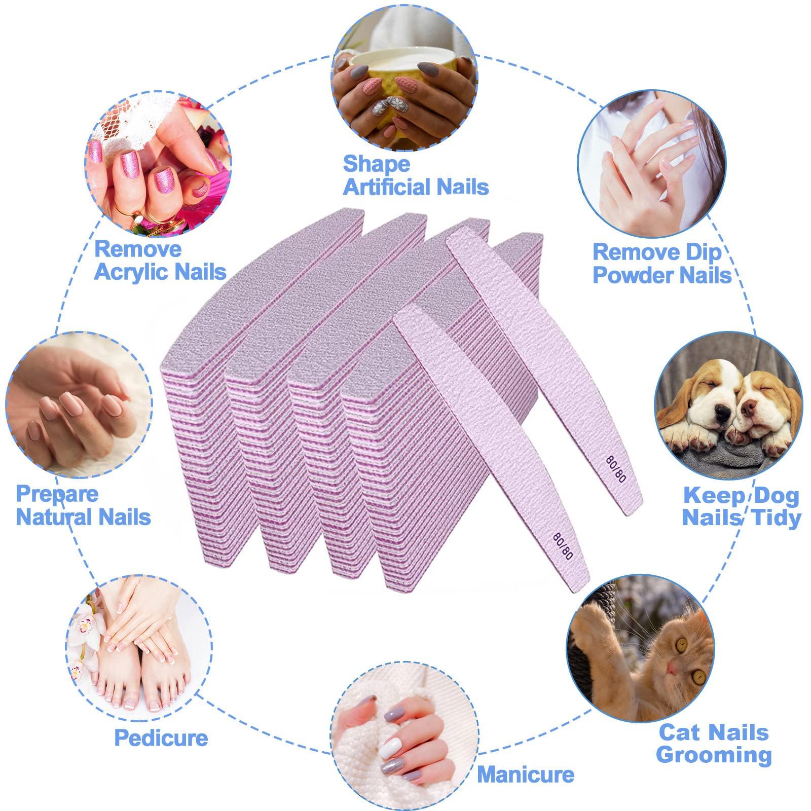 AhaTopia Nail Files 80/80 Grit (100 Pack), Emery Boards for Acrylic Nails and Gel Nails, Coarse Nail File 80 Grits Double Sided Emory Board Professional Nail Filers Reusable Washable Manicure Curved Gray Bulk