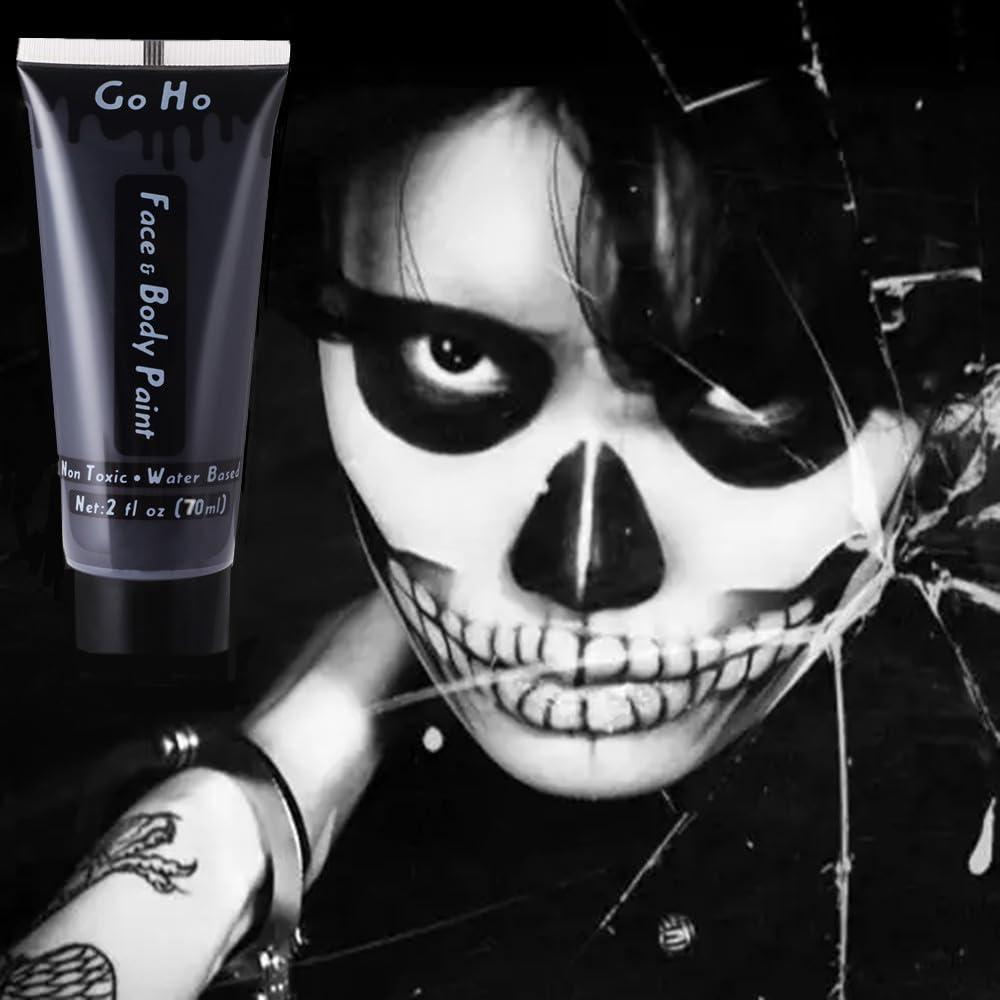 Go Ho Go Ho Black and White Face Body Paint(4.74 oz),Water Based Cream White and Black Face Painting Kit for SFX Cosplay Costumes Festivals Halloween Skull Zombie Skeleton Goth Vampire Makeup
