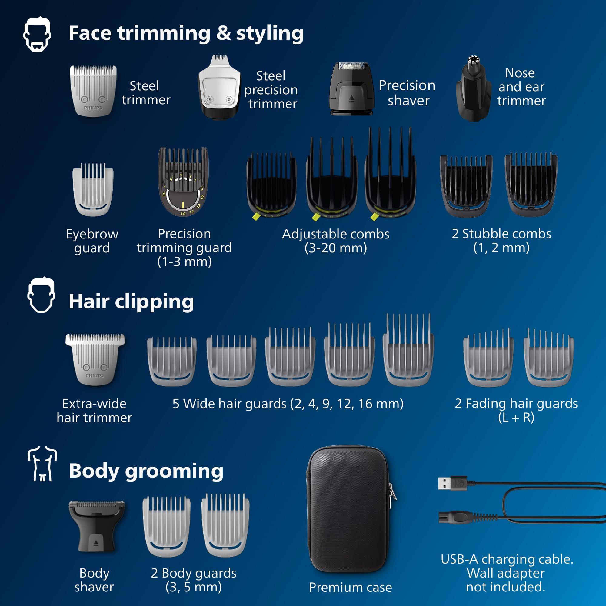 Norelco Philips Norelco Multigroom 9000 Series, All-in-One Trimmer, Beard Trimmer and Hair Clipper, 25-Piece/27-Length Men\'s Grooming Kit for Beard, Face, Nose, Ear and Body, Travel Kit, MG9522/50